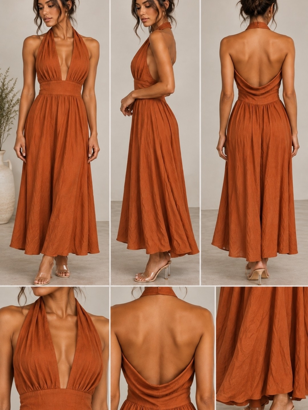 Forever 21 Rust Orange Halter Maxi Dress